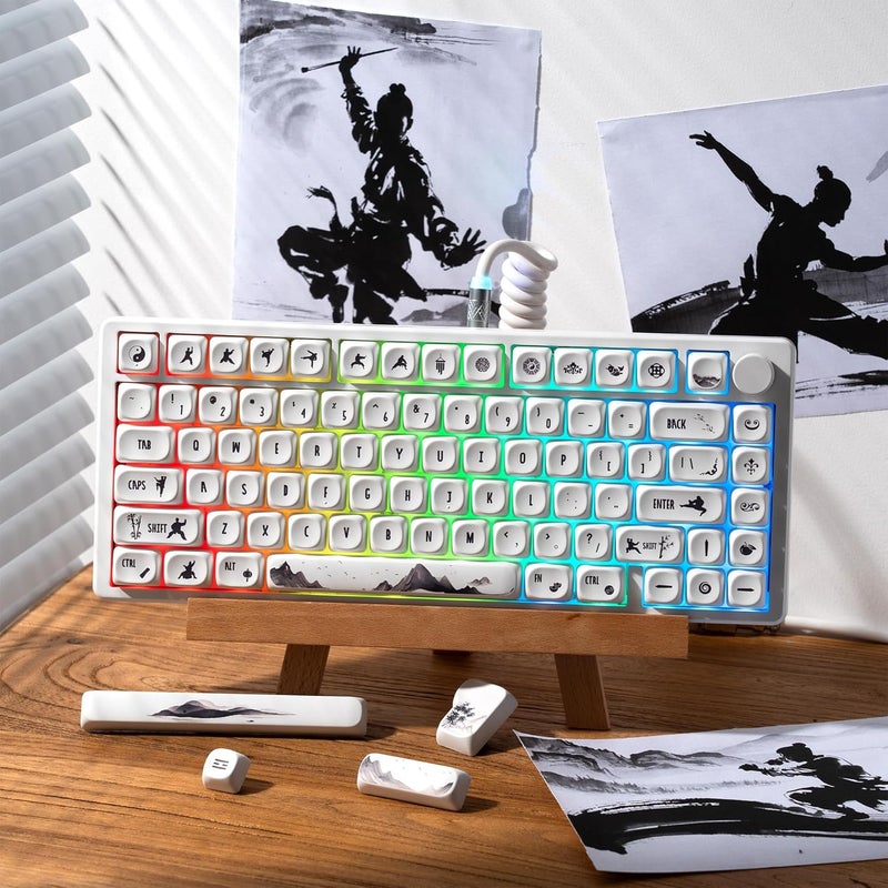 HITIME XVX Keycaps - White Cool PBT Keycaps, MOA Profile Key caps 60 65 75 100 Percent, Dye-Sublimation, Custom 140 Keys Set for 100%, 75%, 65%, 60% Mechanical Keyboard - Image 1